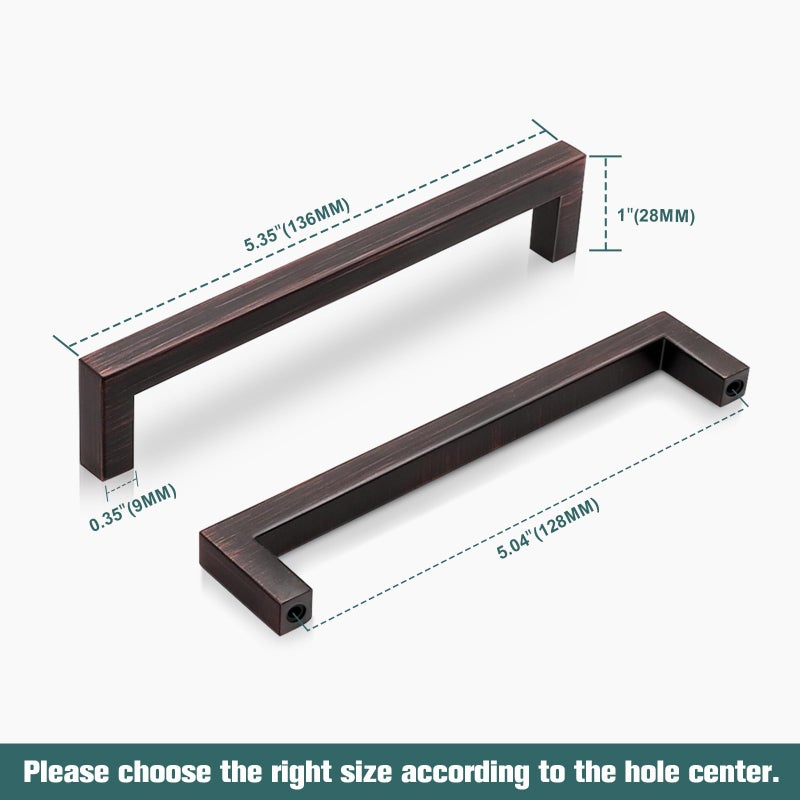 GOBEKOR 10 Pack Cabinet Handles Oil Rubbed Bronze Cabinet Pulls 5 Inch (128mm) Hole Center Square Dresser Drawer Pulls Solid Dresser Handles for Kitchen Cabinets Bronze Cabinet Hardware - Image 2